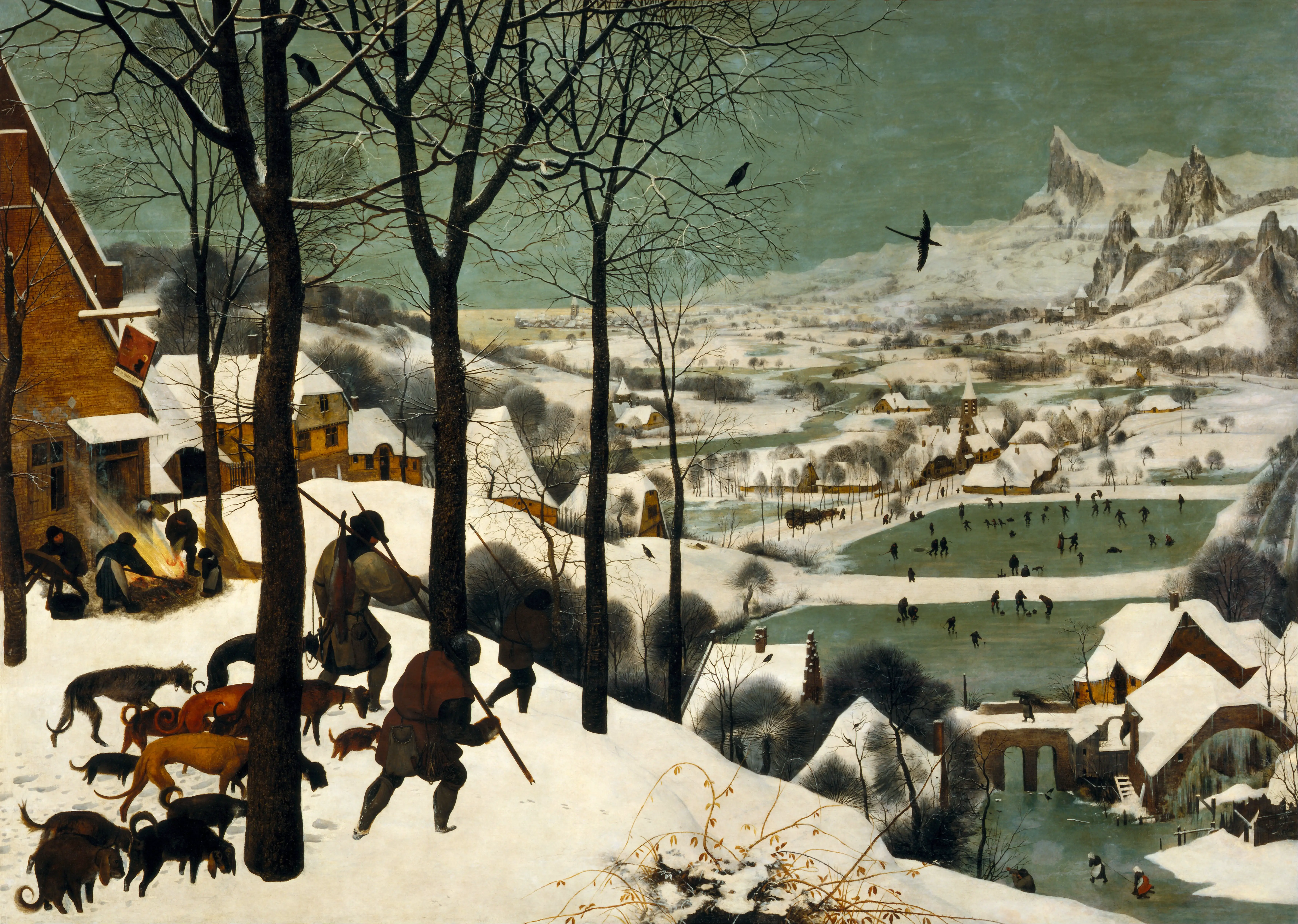 Hunters in the Snow in Detail Pieter Bruegel